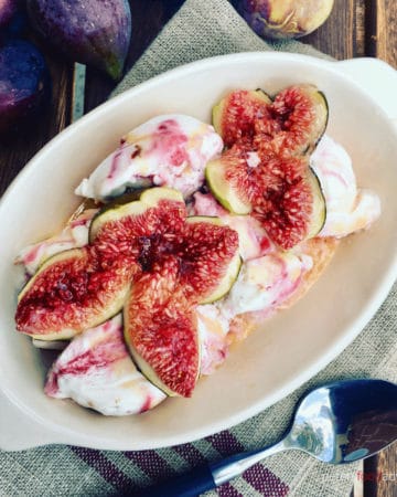Roasted Figs with Honey is a delicious and easy fresh fig dessert, served warm over vanilla ice cream or frozen Greek yogurt, that is sure to impress.