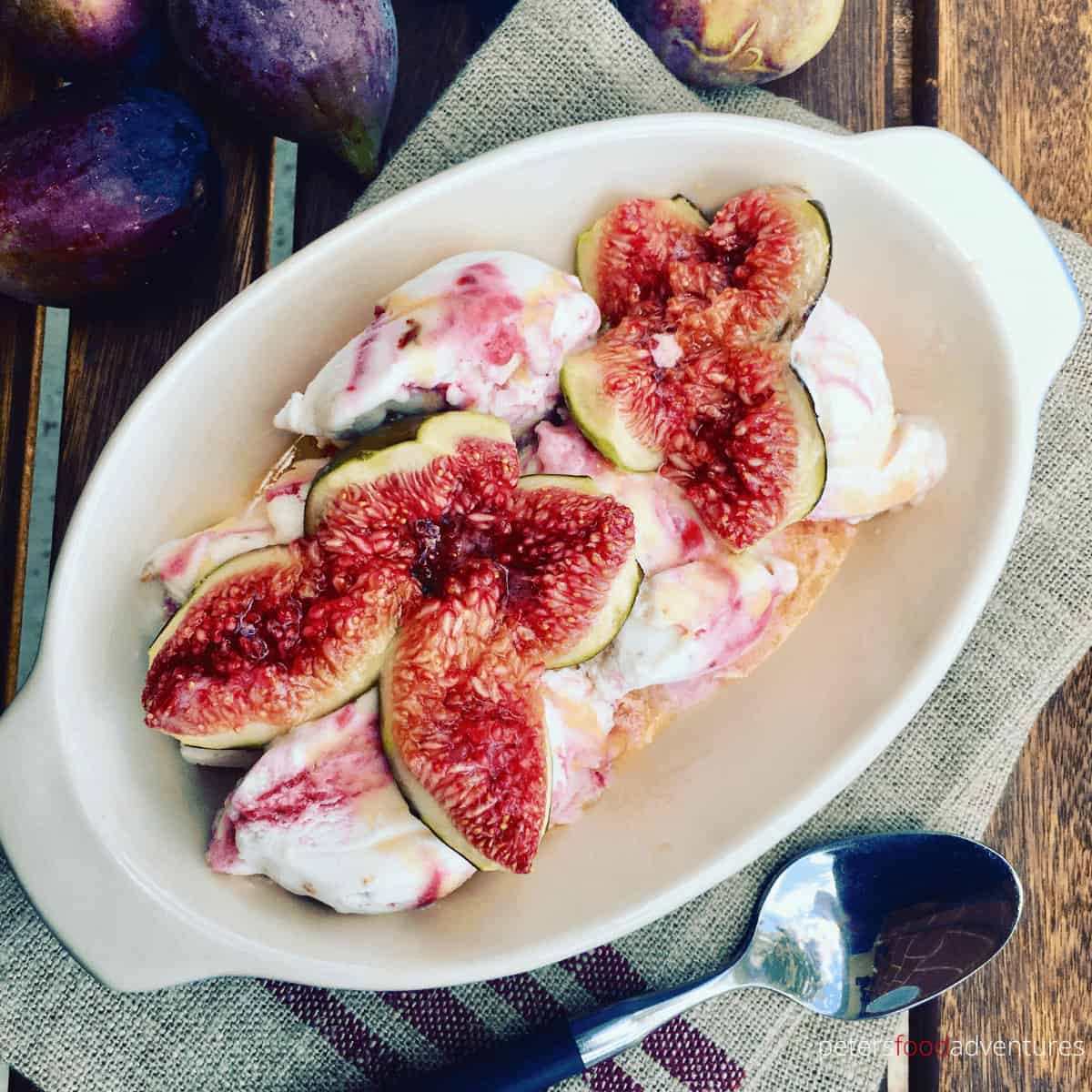Roasted Figs with Honey is a delicious and easy fresh fig dessert, served warm over vanilla ice cream or frozen Greek yogurt, that is sure to impress.