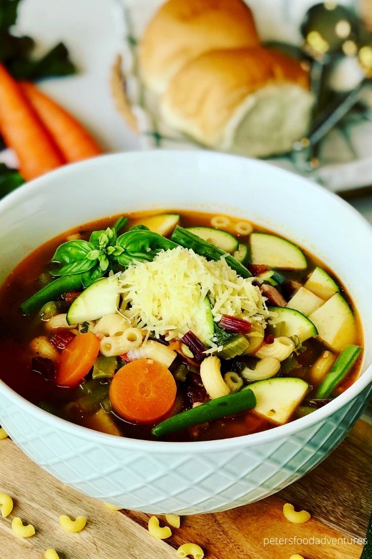 Bowl of Minestrone Soup topped with Parmesan