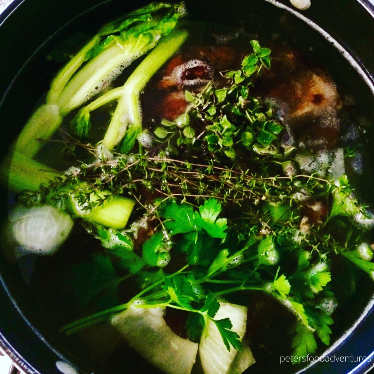 herbs in soup broth