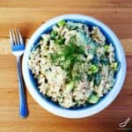 Russian salads aren't leafy, they're hearty! This creamy Tuna Rice Salad recipe is perfect as a side salad, or even on a piece of rye bread! Tuna, rice, cucumbers, green onions and lots of of mayo!