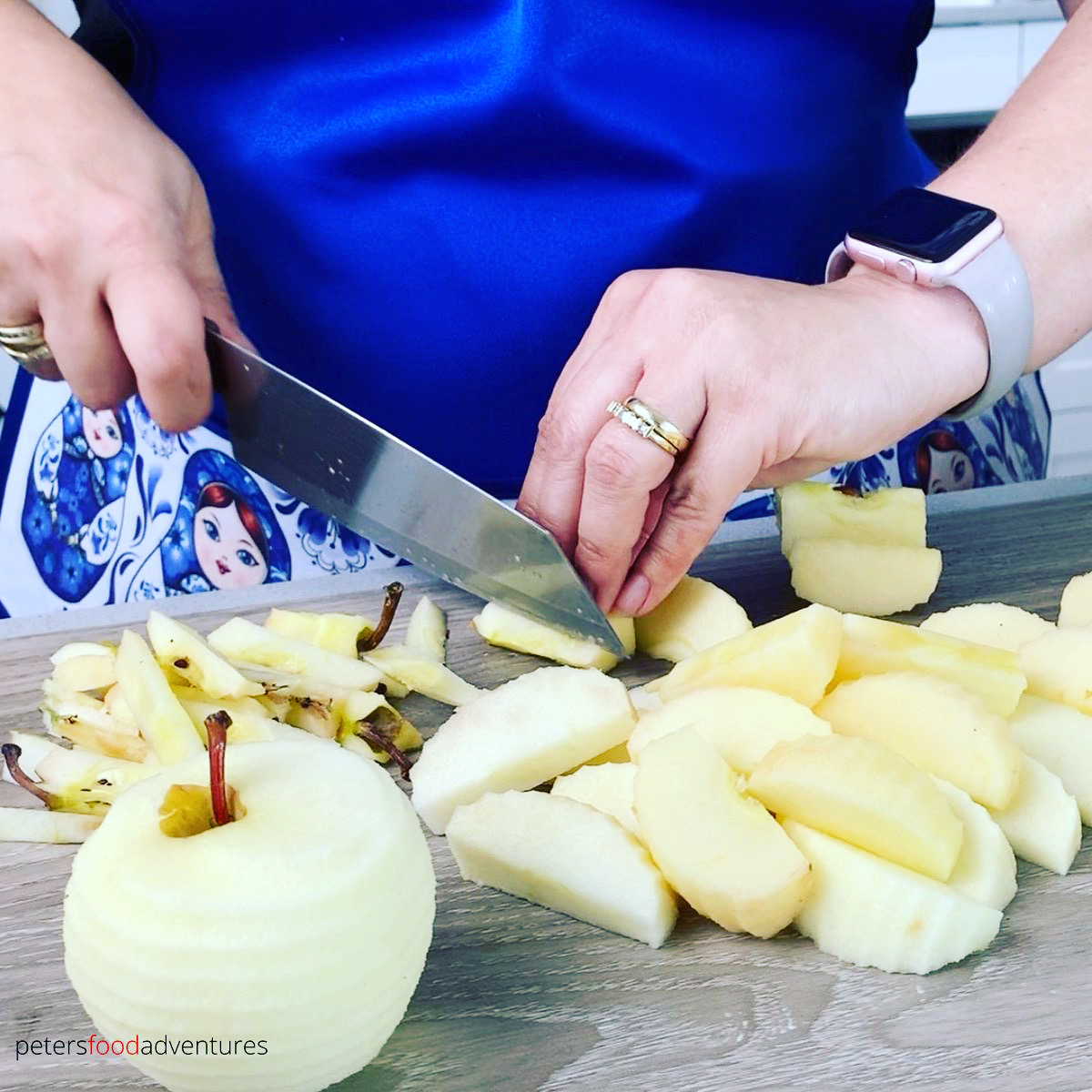 chopping apples on cutting board