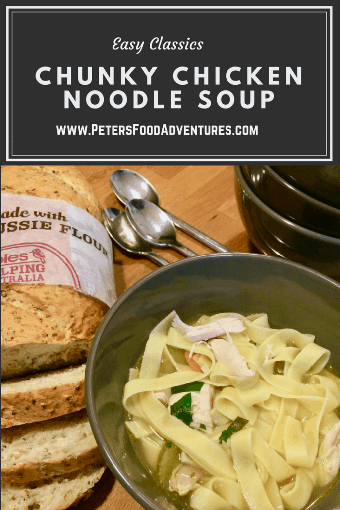 A real soup, filling and nutritious for your whole family. An easy comfort food. Easy Chicken Noodle Soup Recipe using a Roast Chicken