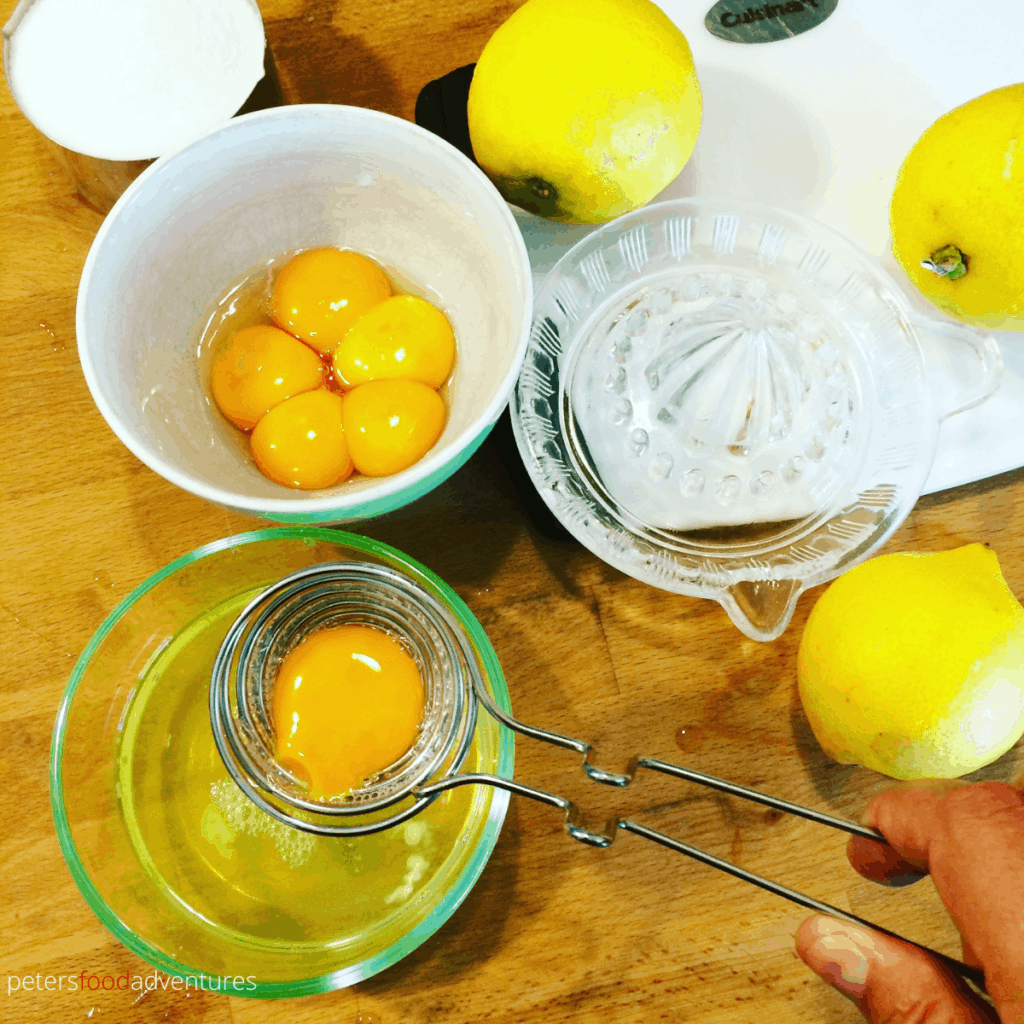 lemon curd ingredients, egg yolks in a bowl