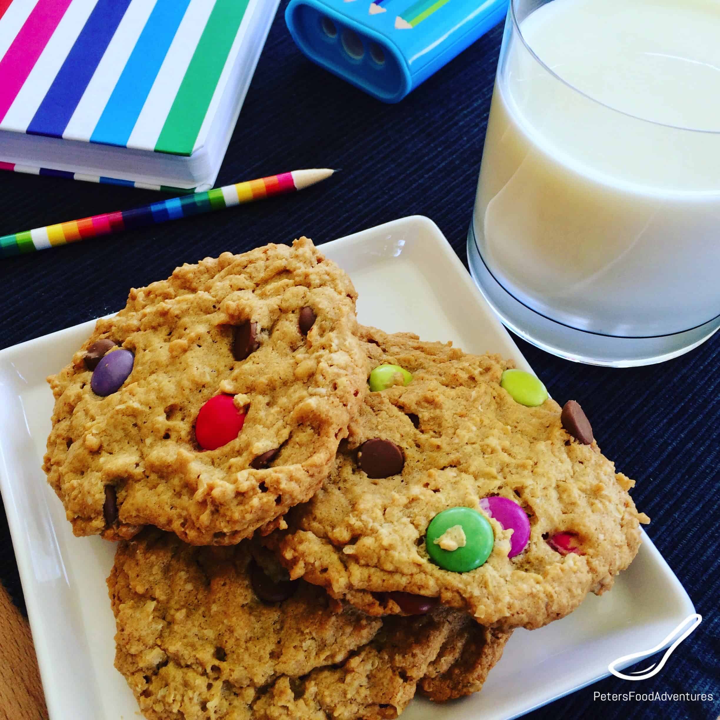 The Best Monster Cookies recipe you'll try. Everything you want in a cookie like oats, smarties, chocolate chips, peanut butter! This large batch recipe makes enough to feed a small army!