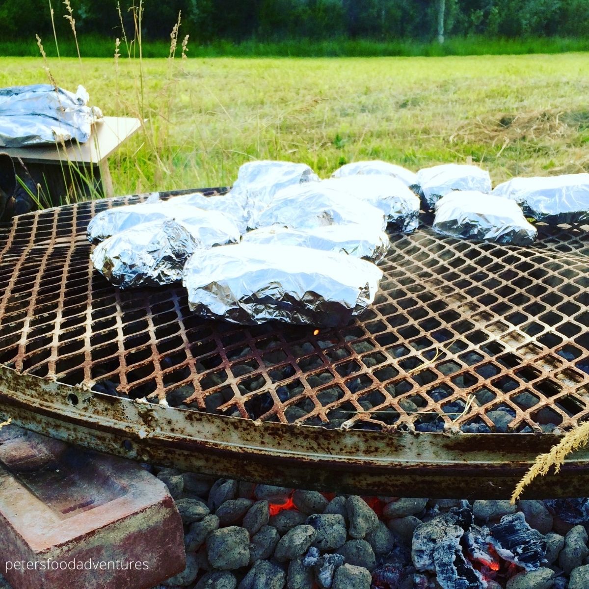 fish in foil on outdoor charcoal grill