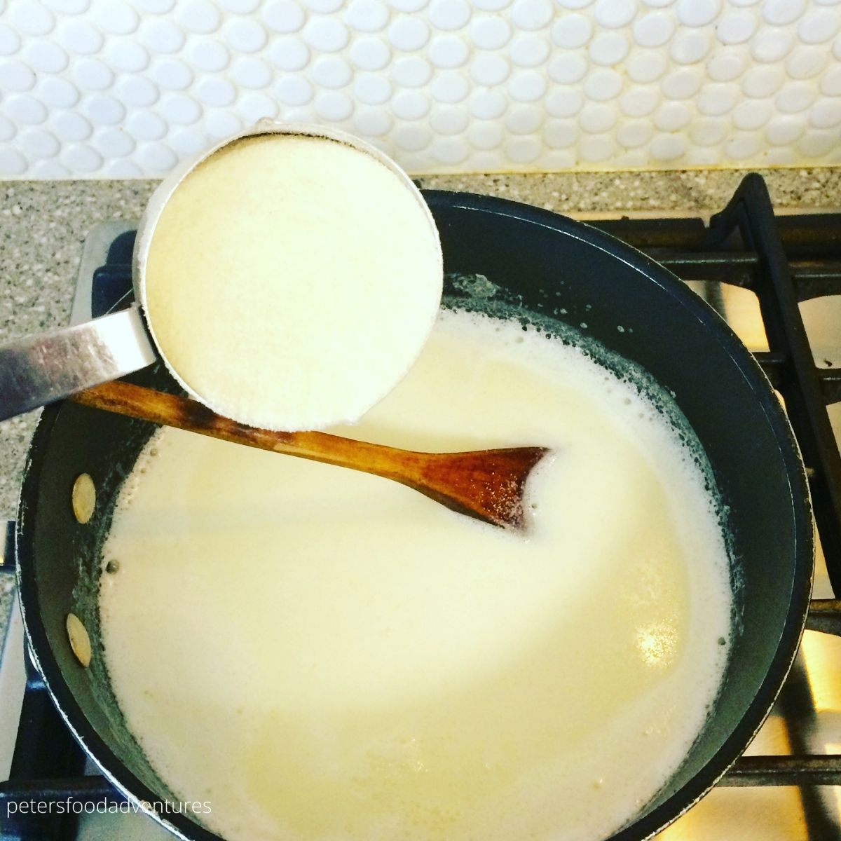 pouring mannaya kasha into milk