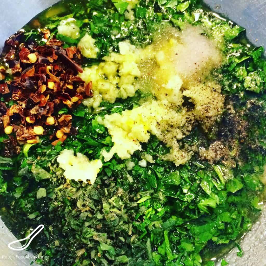 Chimichurri ingredients in a bowl
