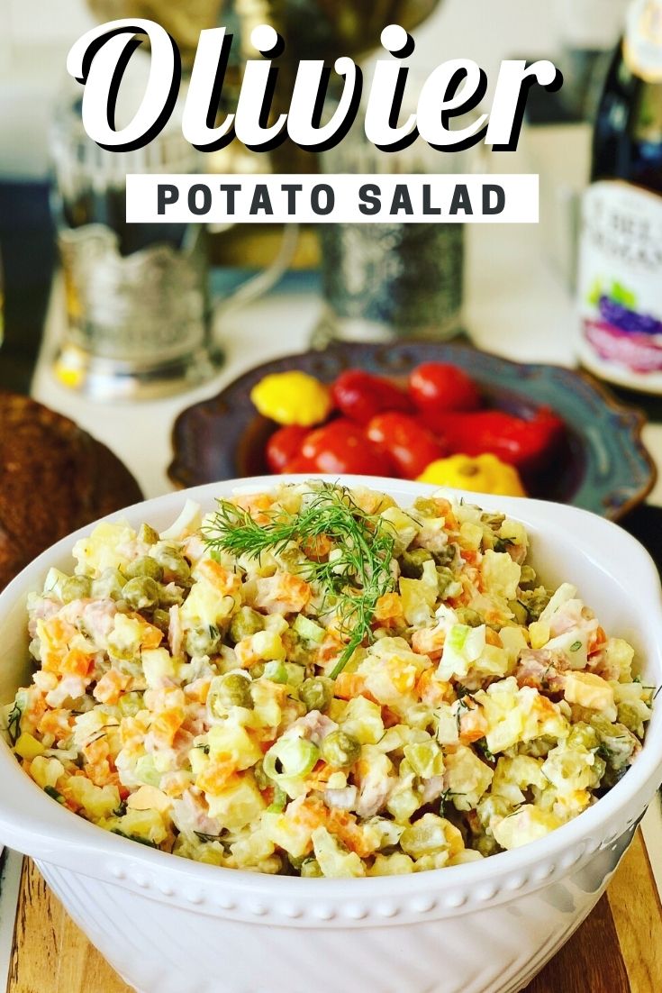 Potato salad in a bowl on a table