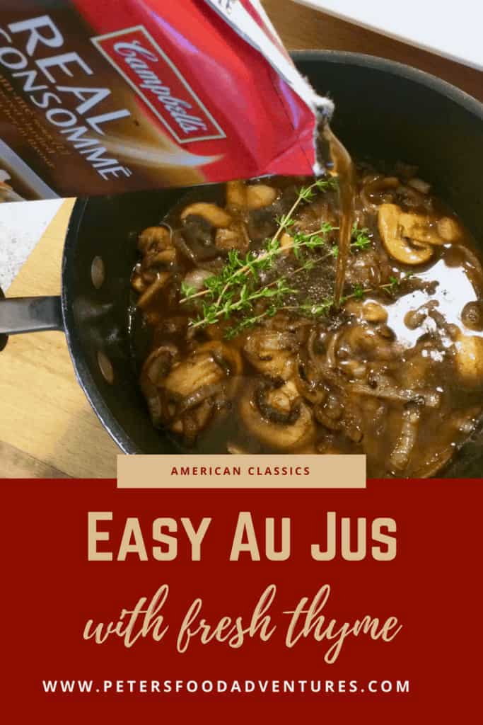 How do they make Au Jus? Here's how! A Homemade Real Au Jus Recipe with a delicious Beef Dip or French Dip Recipe with fresh mushrooms and thyme. Easier than you think. Happy Dipping! Beef Dip with Easy Au Jus Recipe