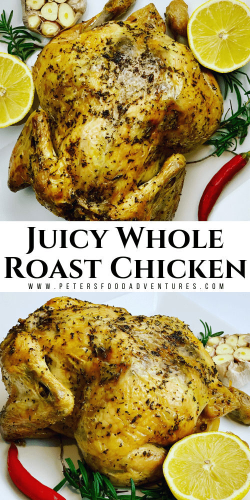 Juicy Whole Roasted Chicken, stuffed with lemon, garlic and rosemary. You won't go wrong with this easy chicken recipe that's baked upside down for maximum flavor. Winner Winner Chicken Dinner!