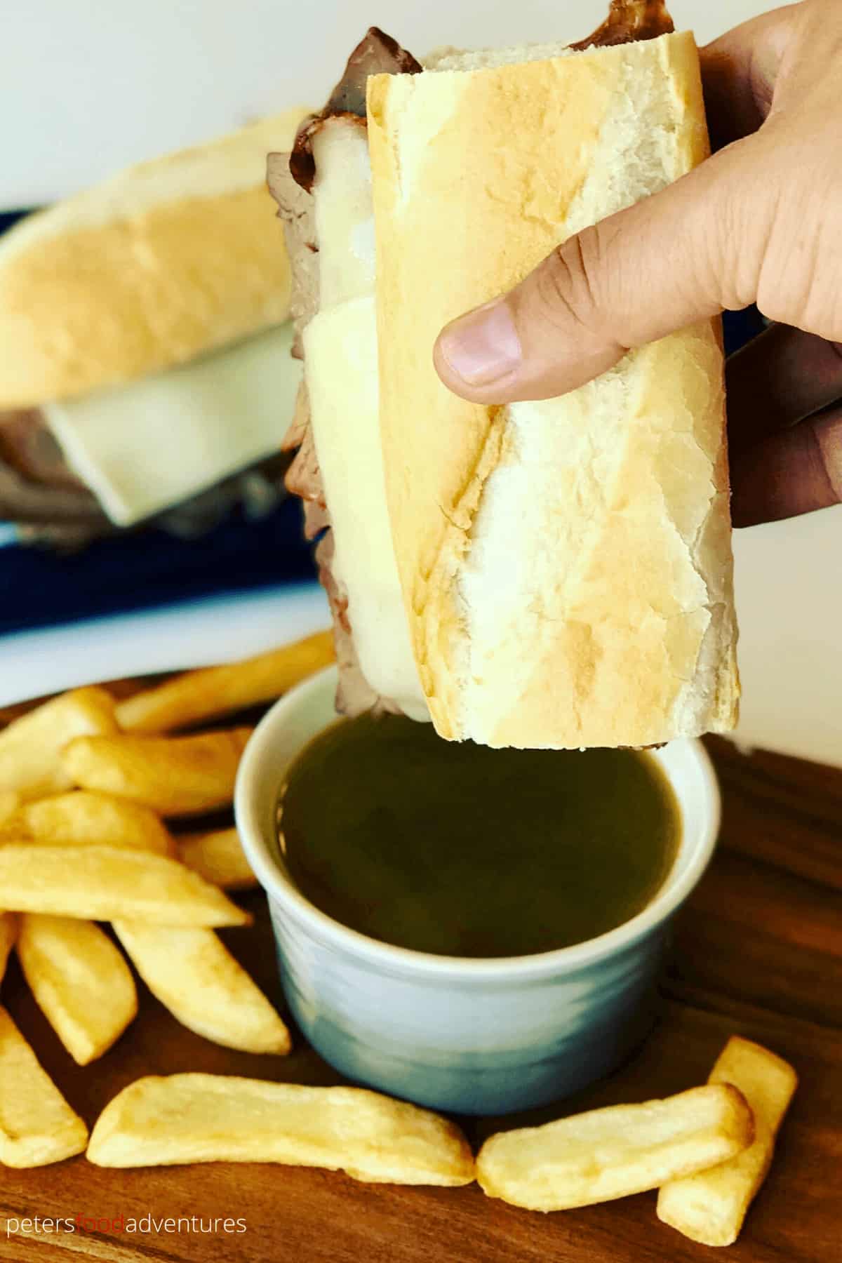 How do they make Au Jus for French Dip? Here's how! A Homemade Real Au Jus Recipe with a delicious Beef Dip or French Dip Recipe with fresh mushrooms and thyme. Easier than you think. Happy Dipping! French Dip with Easy Au Jus Recipe