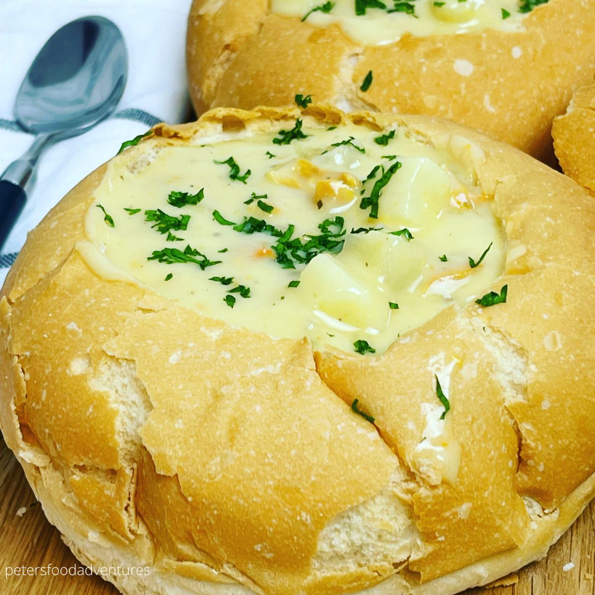 bread bowl filled with clam chowder