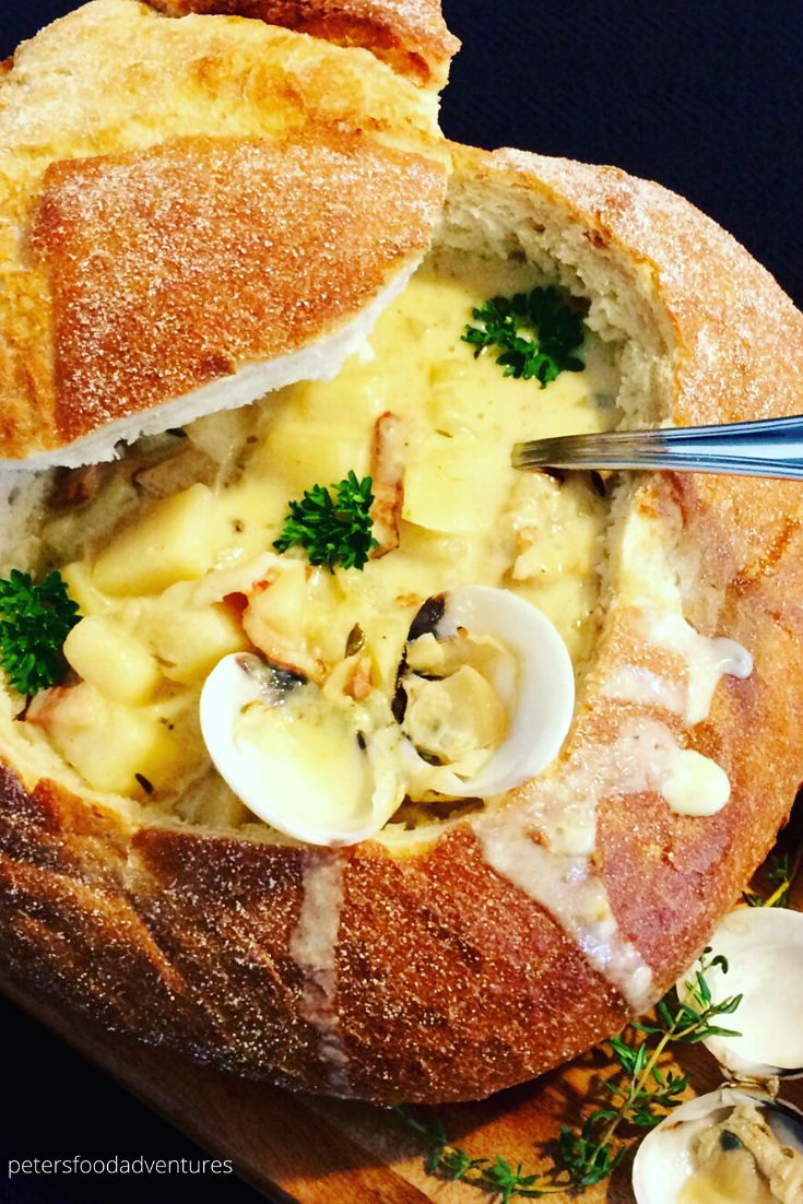 bread bowl filled with clam chowder