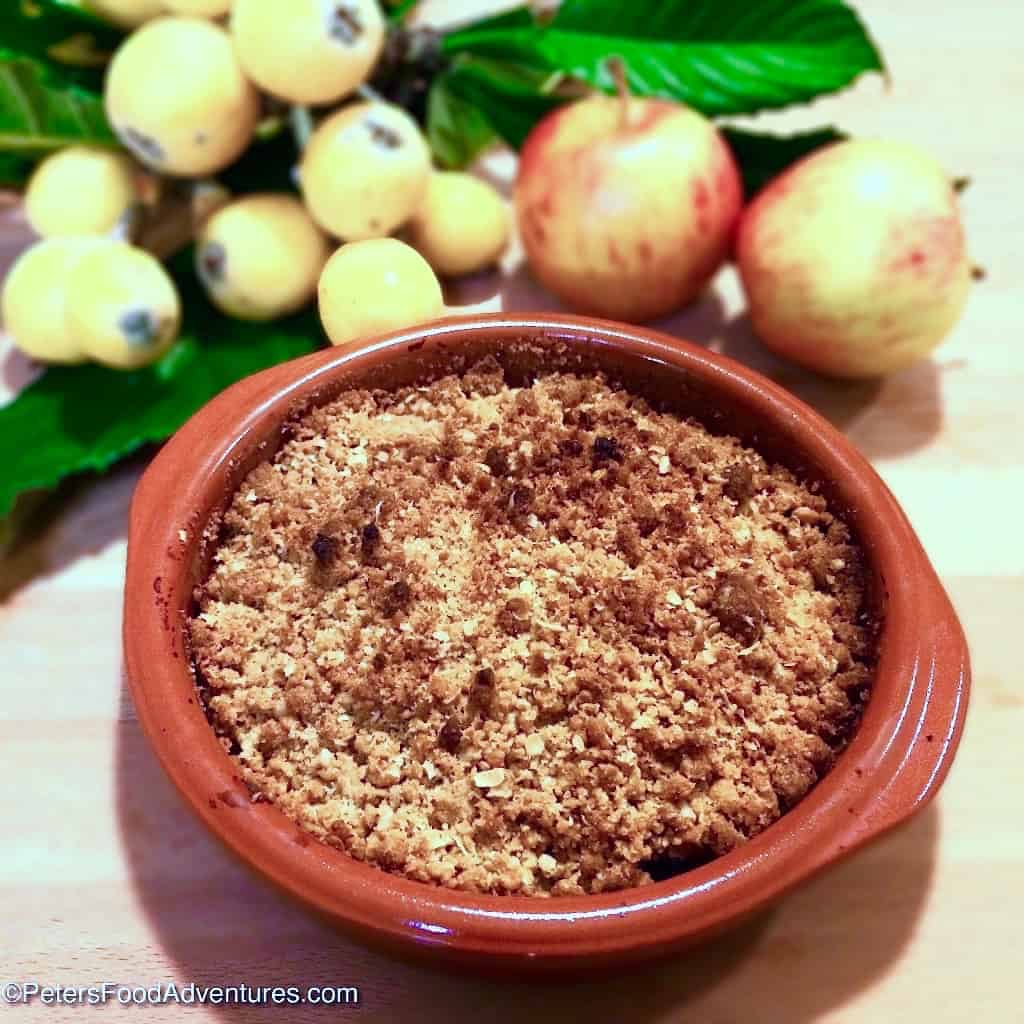 Loquat Apple Crumble also known as Japanese Plum, is a recipe that's easy to make and a delicious. A great way to use up an abundance of fruit