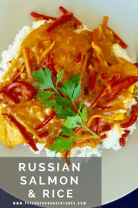 A delicious Salmon and Rice Dinner, made with boneless salmon fillets, carrots and red peppers. Served over rice in a type of thick sauce called Podlivka - Salmon and Rice Podliva (Рис с Подливой из Лосося)