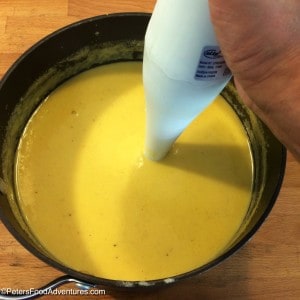Blending soup with a stick blender