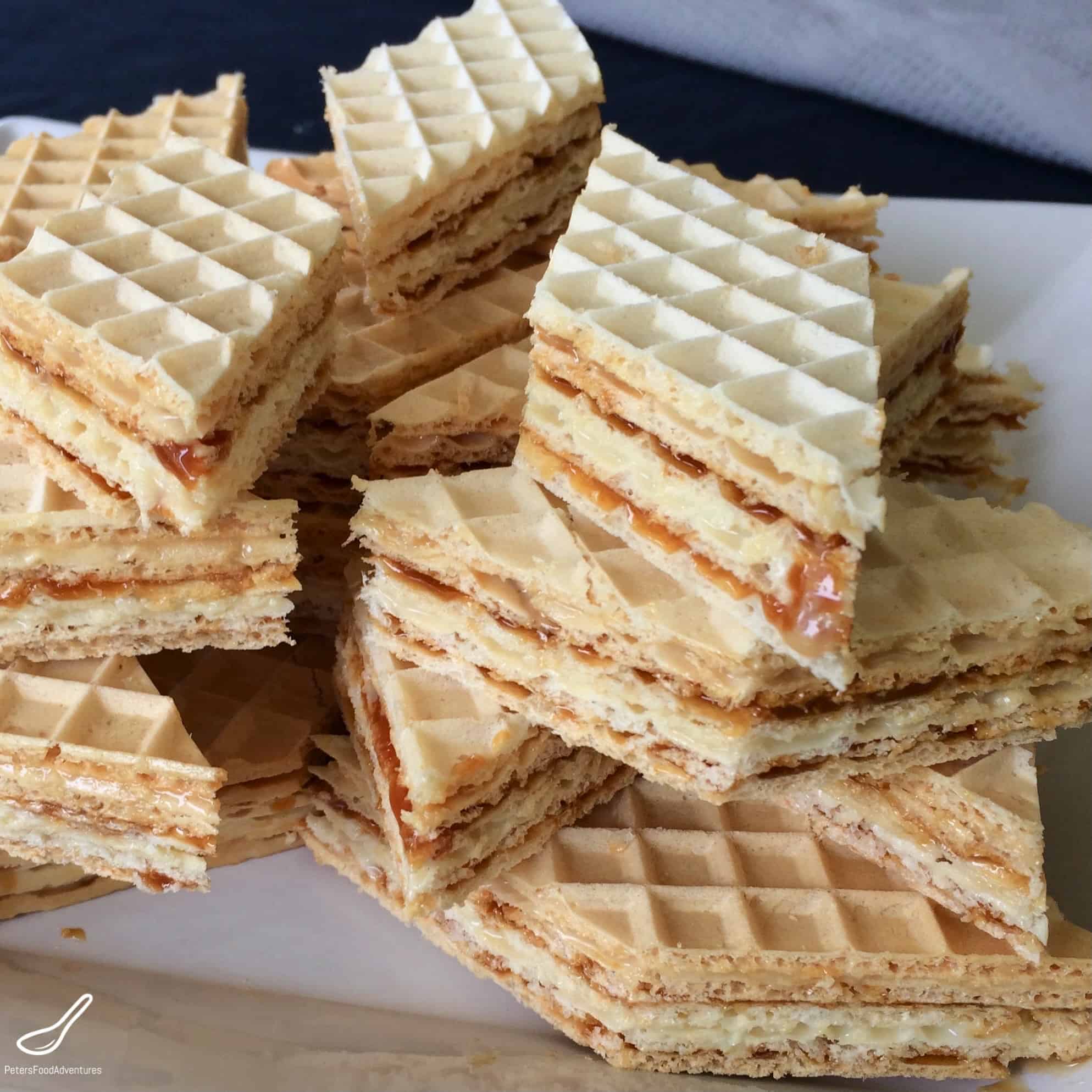 Super easy to make, and so caramel-y and sticky. It's known by several different names in Eastern Europe, Вафли, Oblandi, or Oblate - Vafli Wafer Cake with Caramel (Вафли)