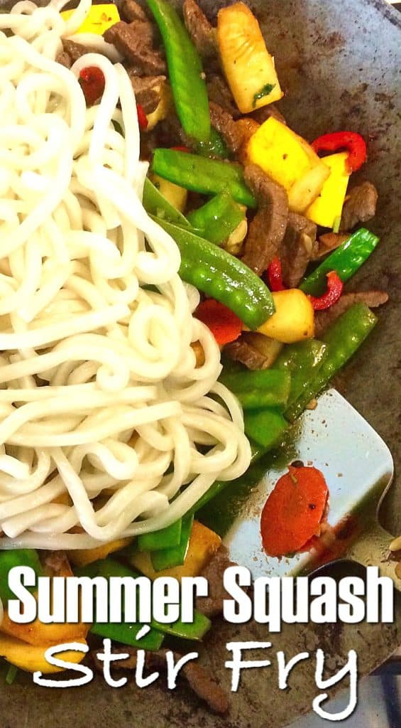 Asian Stir Fry with Summer Squash (Pattypan or Zucchini) Snow Peas, Pine nuts, Noodles and more!