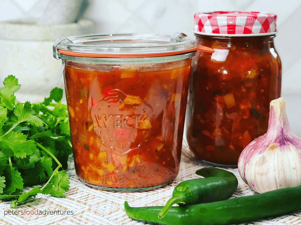 Full of flavor with smokey chipotles, garden fresh tomatoes and sweet chili peppers. A chunky chipotle salsa recipe that's perfect for canning.