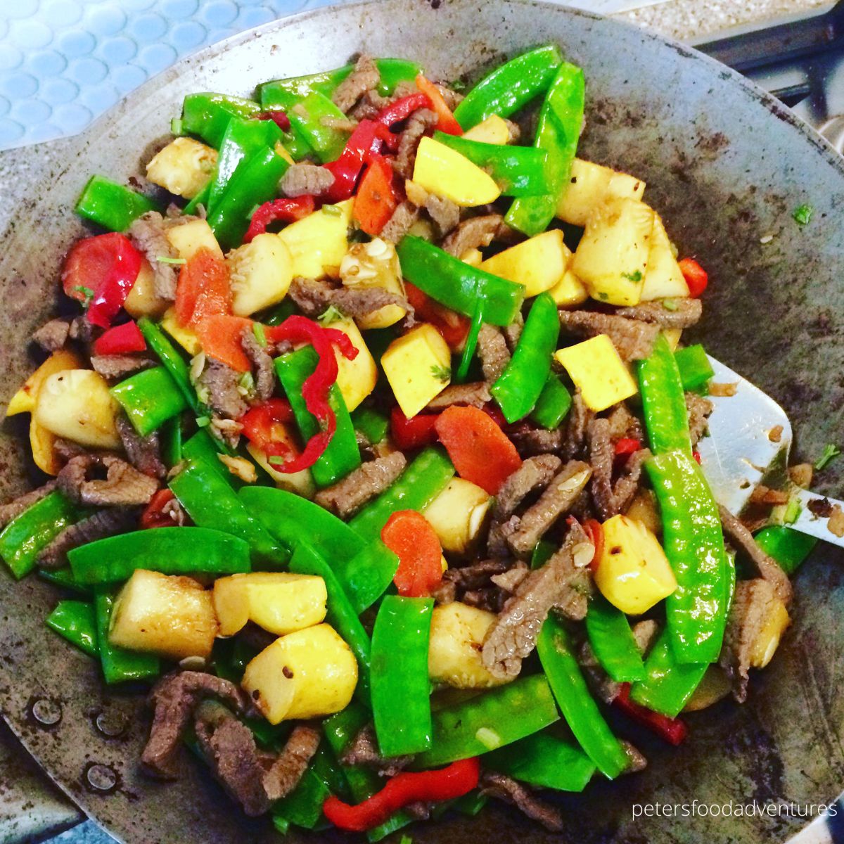 fried vegetables in wok