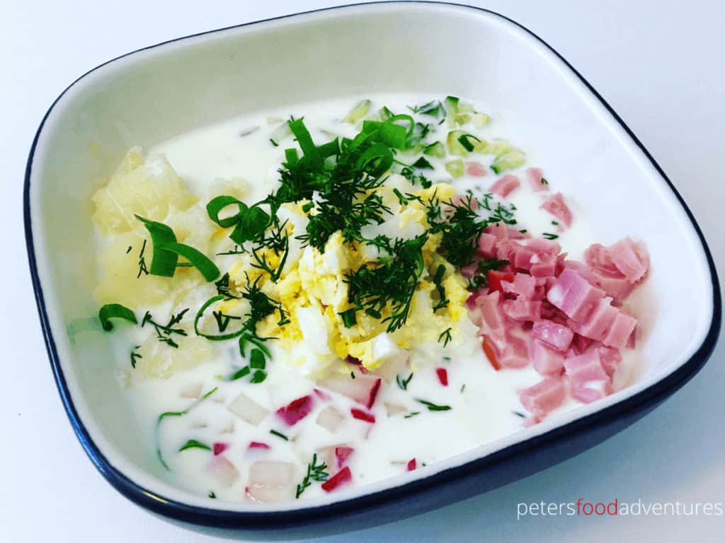 Okroshka is a classic cold summer soup, a staple in the Russian summer. Incredibly healthy, filled with vegetables and probiotics. Okroshka with Kefir (Окрошка с кефиром)