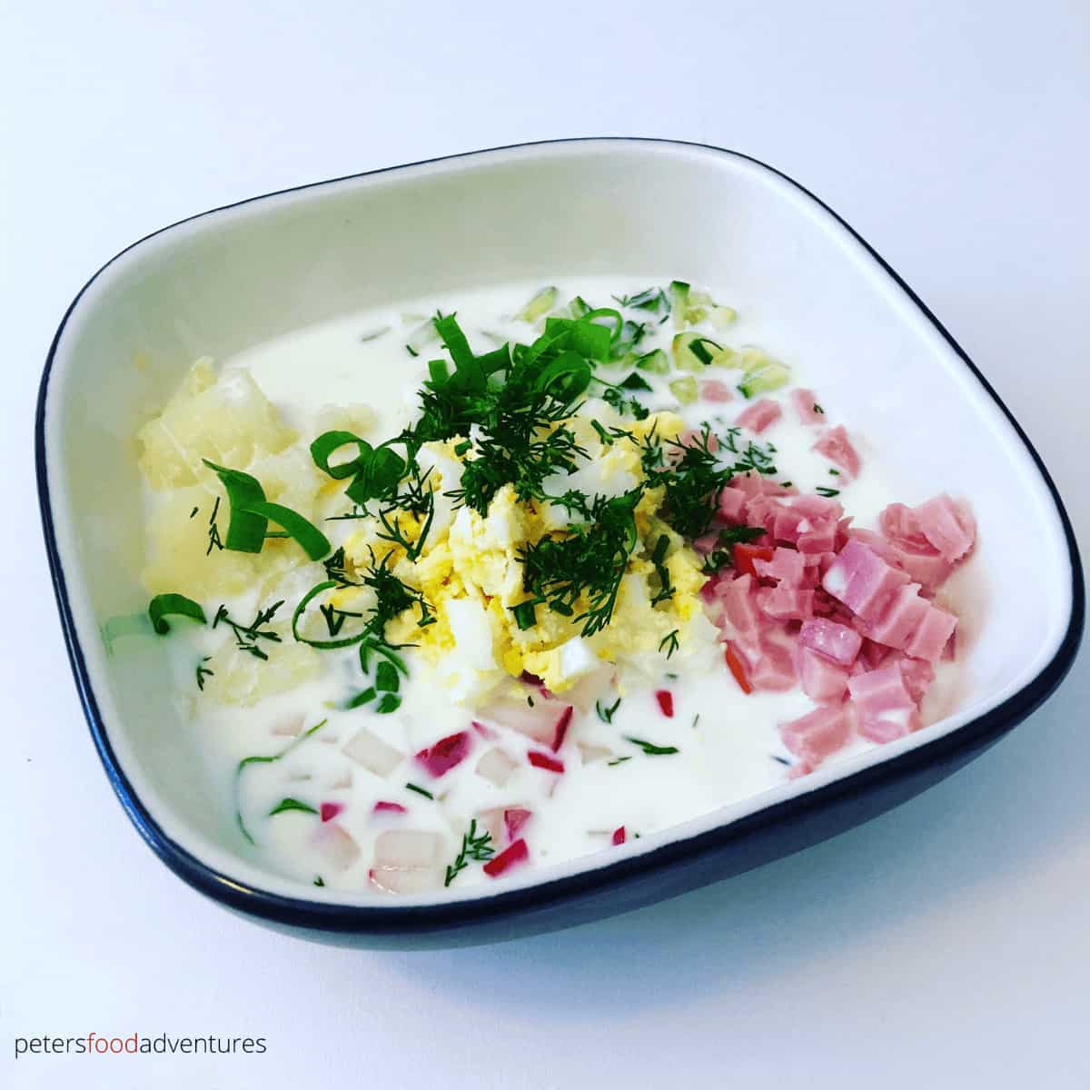 Okroshka is a classic cold summer soup, a staple in the Russian summer. Incredibly healthy, filled with vegetables and probiotics. Okroshka with Kefir (Окрошка с кефиром)