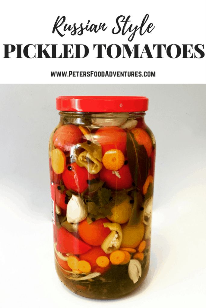 Enjoy your fresh, garden tomatoes by preserving them Russian-style. Pickled with garlic and herbs, these canned tomatoes are a staple year round - Russian Pickled Tomatoes (солёные помидоры)