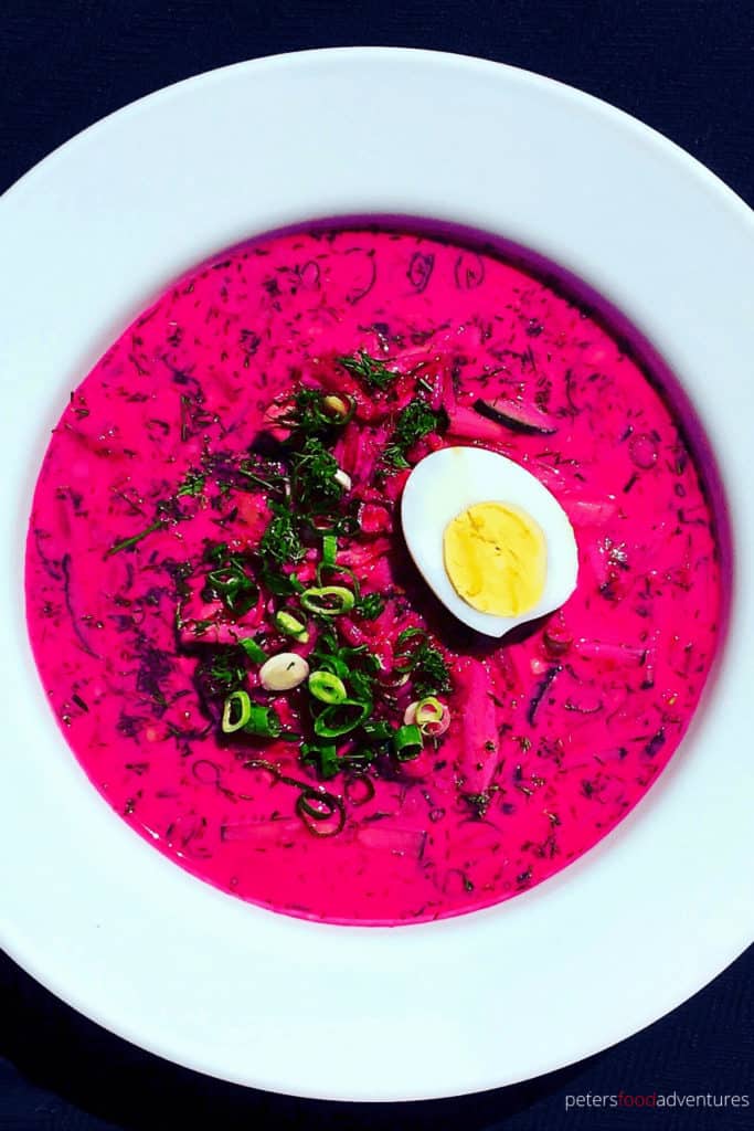 A delicious vegetarian Cold Beet Soup, made from beets, cucumbers, kefir and lots of dill - called Holodnik (холодник). Full of Probiotics. Tasty like Okroshka or Svekolnik, the perfect chilled soup on a hot summer's day.