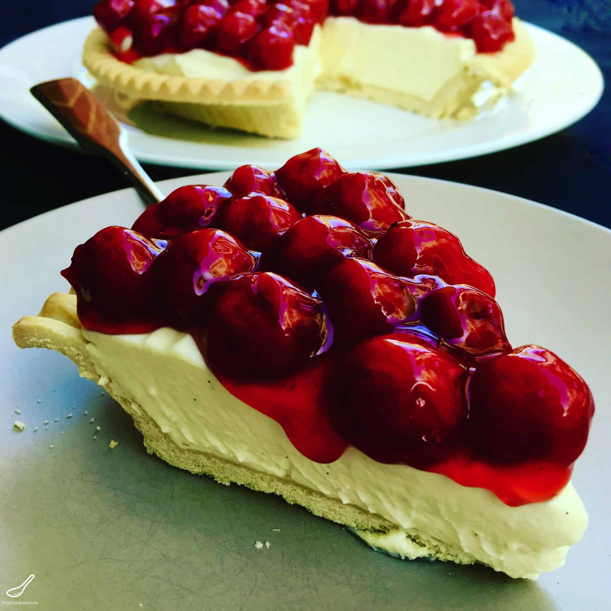Easy No-Bake Cherry Cheesecake takes only 5 minutes to make! It's incredibly easy and a tasty crowd pleaser. Only 4 ingredients for the filling, a great recipe to introduce 'baking' to the kids!