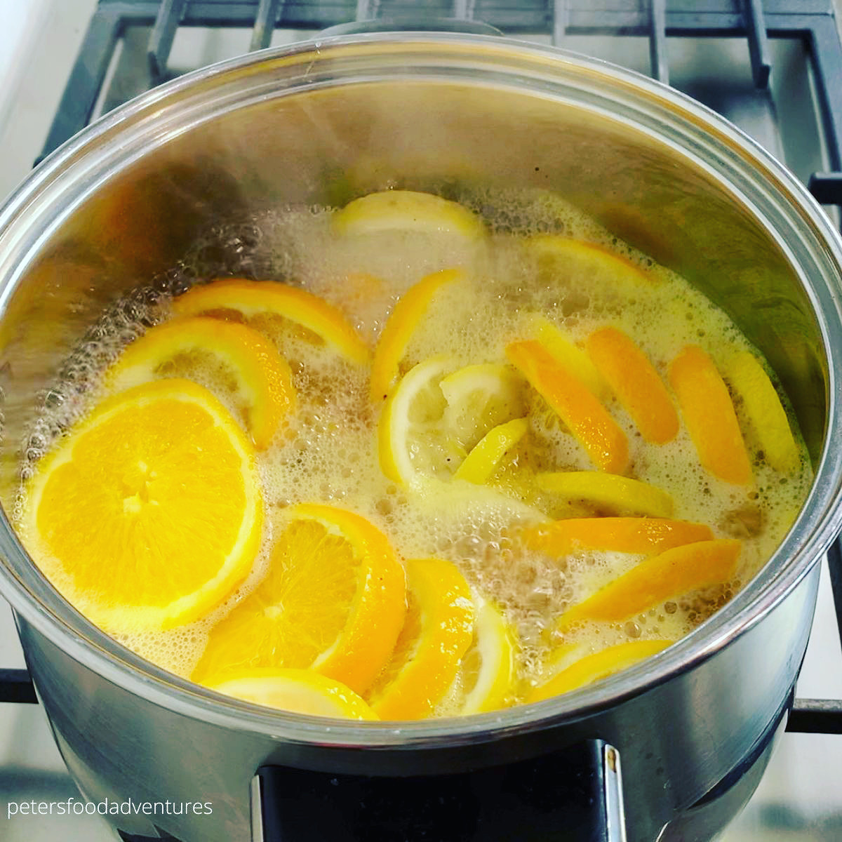 boiling citrus in pot