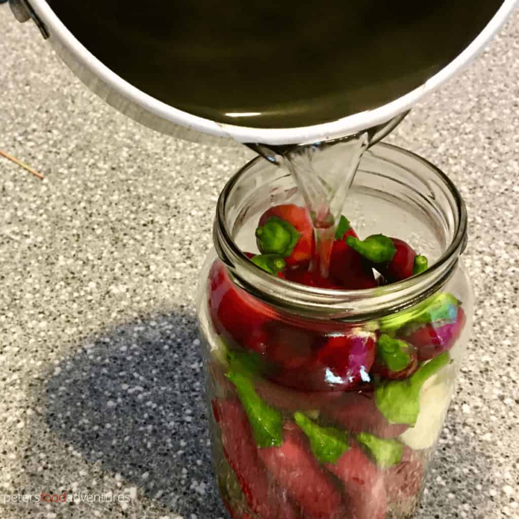 brine over chillies in glass jar