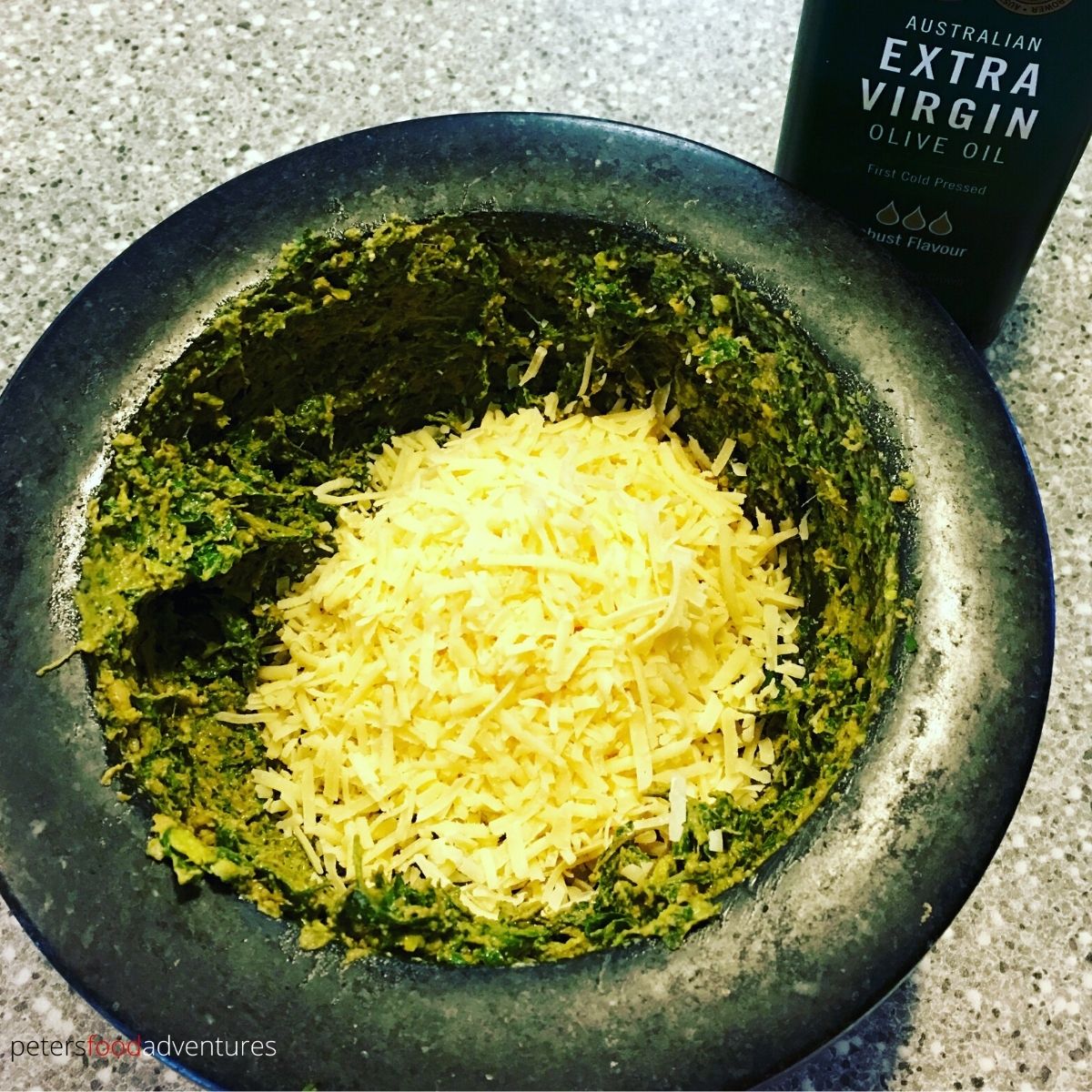 pesto mixed with grated cheese