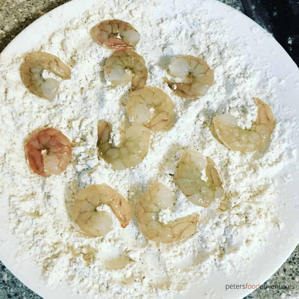raw shrimp in potato flour