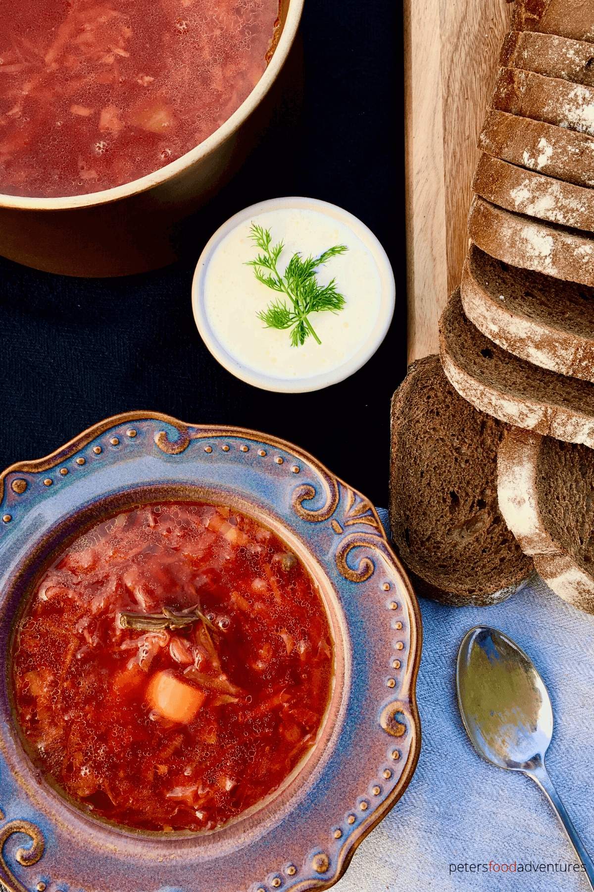 Authentic Beet Borscht with a meaty broth, cabbage, carrots, potatoes and beets. The tastiest beet soup that's easy, delicious and heartwarming. Borsch (Борщ) is so popular, that it was even eaten by Soviet cosmonauts in space.