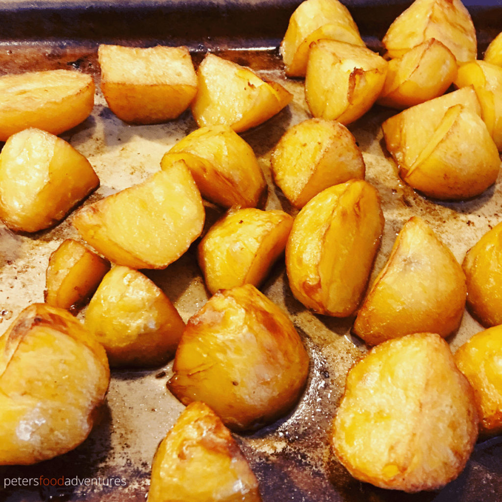 asian potatoes on a roasting tray