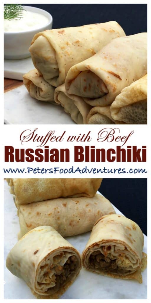 Russian Stuffed Blinchiki, also called Russian Crepes, Blintzes or Blini packed full of savoury meaty goodness.