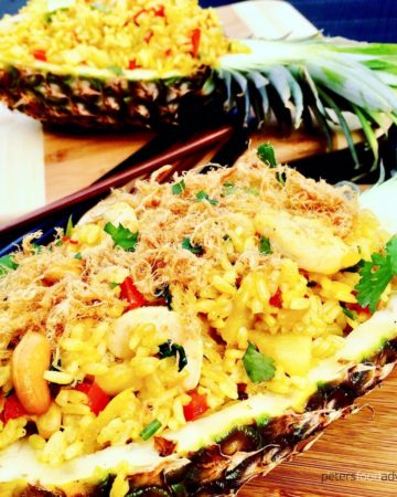 pineapple fried rice served inside pineapples