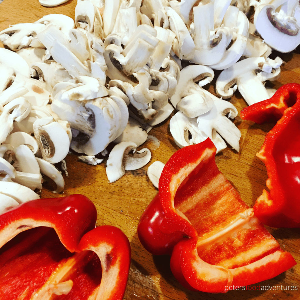 sliced peppers and mushrooms