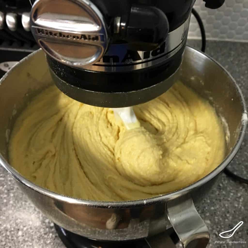 Mixing sugar cookie dough in a mixmaster