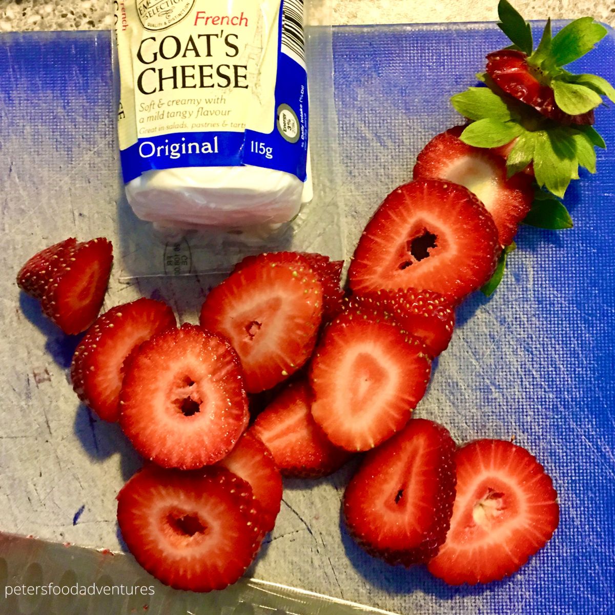 sliced strawberries with goat cheese