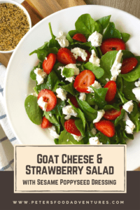 Healthy and nutritious, quick and easy to make, with goat's cheese and a poppyseed dressing and vinaigrette - Strawberry Spinach Salad with Goat Cheese