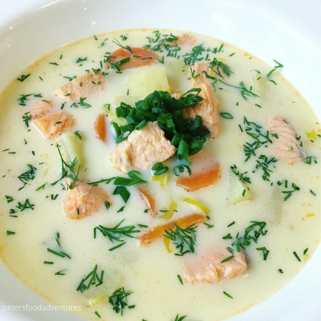 bowl of salmon soup