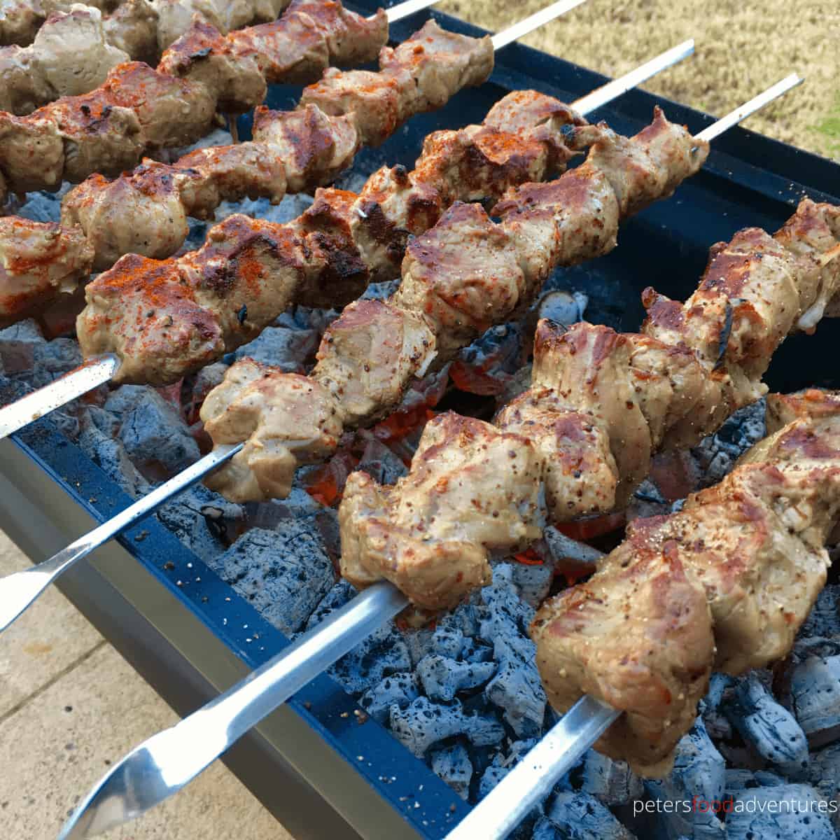 Homemade Lamb or Beef Shish Kebab Skewers Marinated and Cooked Over a Charcoal Grill, like Souvlaki - Russian Shashlik Recipe (Шашлык)