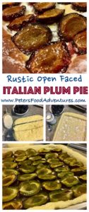 A simple rustic sweet Italian Prune Plum pie or slice, easy to make with a sweet yeast dough recipe (made with a bread maker) - Open Faced Plum Pie (Открытый пирог со сливами)