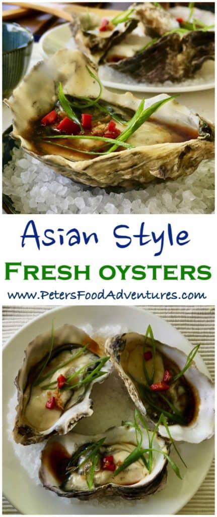 Freshly shucked oysters drizzled with an Asian vinaigrette, with fresh chili pepper and grated ginger - Asian Fresh Oysters Recipe