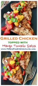 The ultimate summer recipe, easy to make and delicious. Bbq grilled chicken with fresh mango, tomatoes, jalapeños, peppers and cilantro - Grilled Chicken Mango Salsa