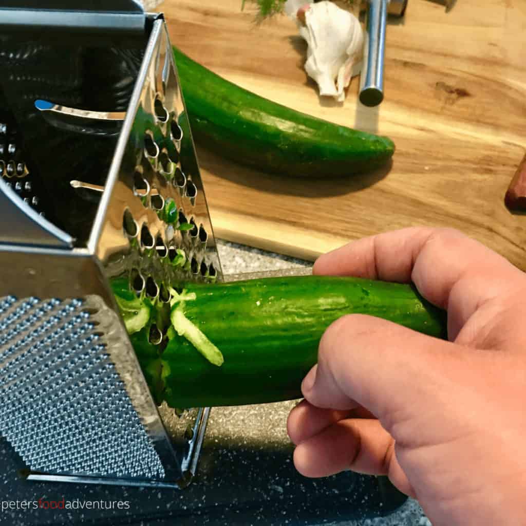 grating cucumber for tzatziki