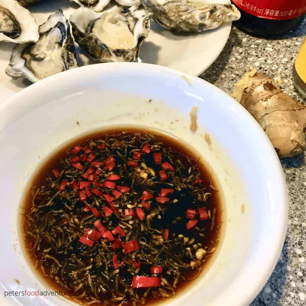 asian oyster dressing in a bowl