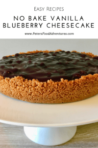 So easy to make, a timesaver that can be prepared in advance. A Vanilla Bean Cheesecake on a cookie base, topped with blueberries - Easy No Bake Blueberry Cheesecake